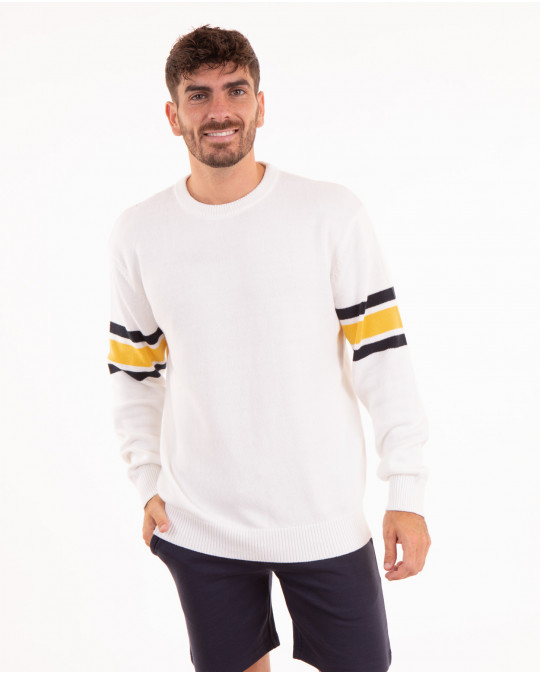 Pull manches longues avec bandes tricolores sur les manches