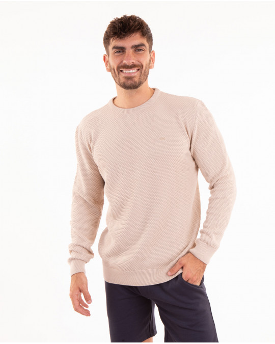Pull manches longues uni en maille cloquée