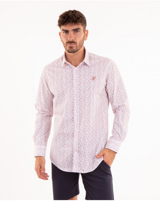 Chemise manches longues imprimée fleurs rose
