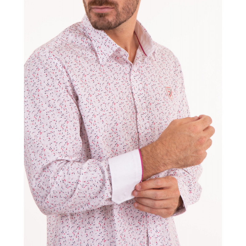 Chemise manches longues imprimée fleurs rose