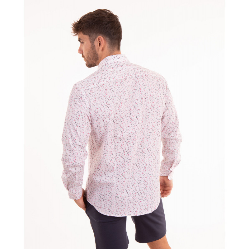 Chemise manches longues imprimée fleurs rose