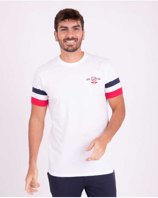 T-shirt avec bandes tricolores sur les manches