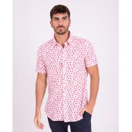 Chemise manches courtes fleuri en coton lin