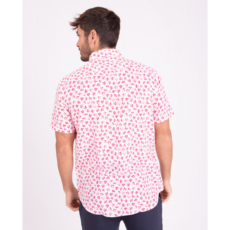 Chemise manches courtes fleuri en coton lin