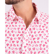 Chemise manches courtes fleuri en coton lin