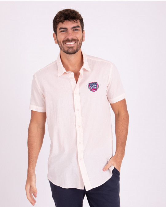 Chemise manches courtes unie en voile de coton