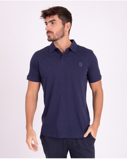 Polo manches courtes en coton lin avec vignette 3D