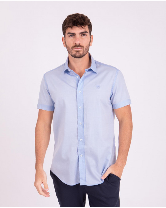 Chemise manches courtes unie avec écusson coq