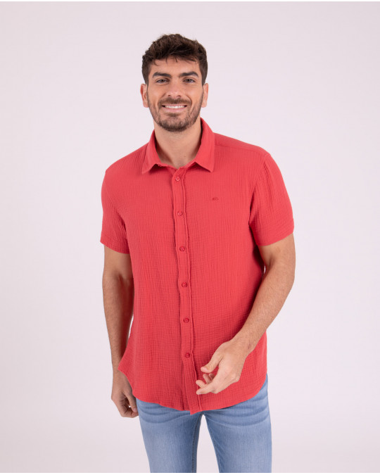 Chemise manches courtes unie en gaze de coton