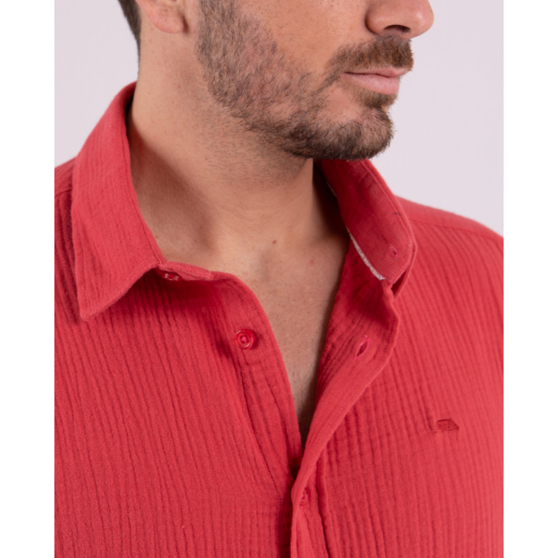 Chemise manches courtes unie en gaze de coton