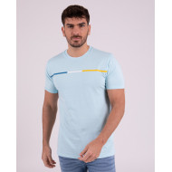 T-shirt manches courtes uni bleu avec bande poitrine