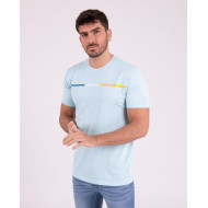 T-shirt manches courtes uni bleu avec bande poitrine