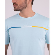 T-shirt manches courtes uni bleu avec bande poitrine