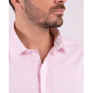 Chemise manches longues unie rose en coton lin