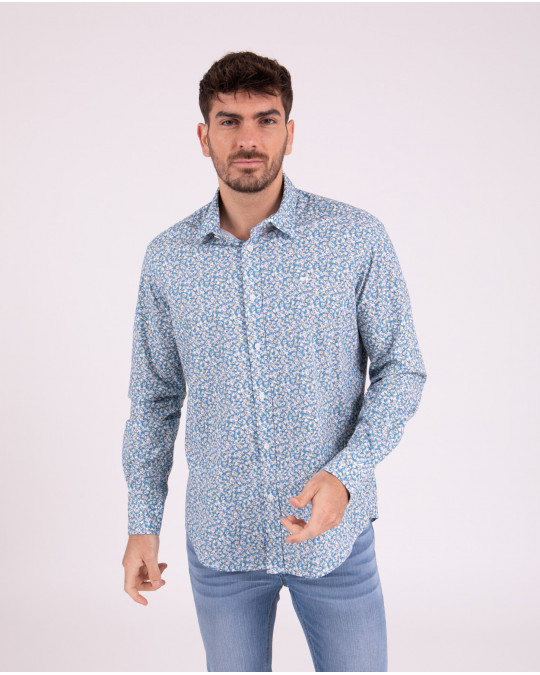 Chemise manches longues imprimée fleurs bleu