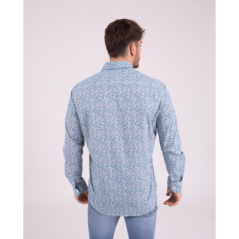 Chemise manches longues imprimée fleurs bleu