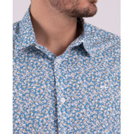 Chemise manches longues imprimée fleurs bleu