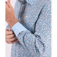 Chemise manches longues imprimée fleurs bleu