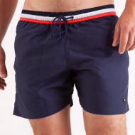 Short de bain bleu marine à taille élastique tricolore