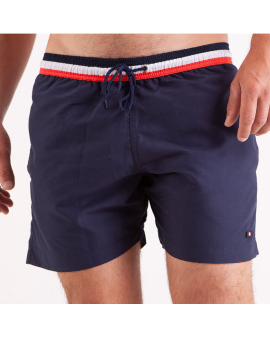Short de bain bleu marine à taille élastique tricolore