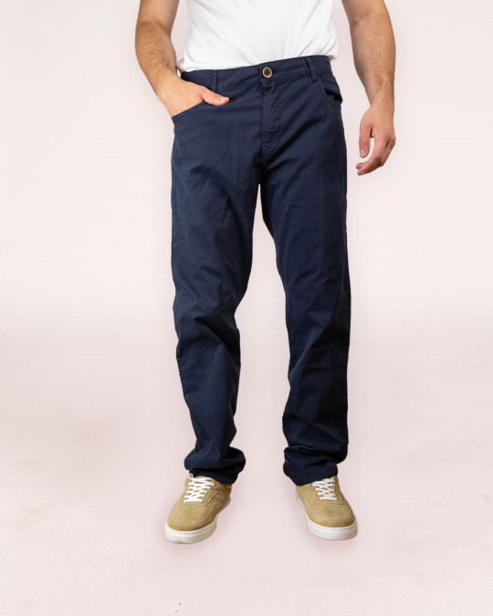 Pantalon uni 5 poches en toile fantaisie
