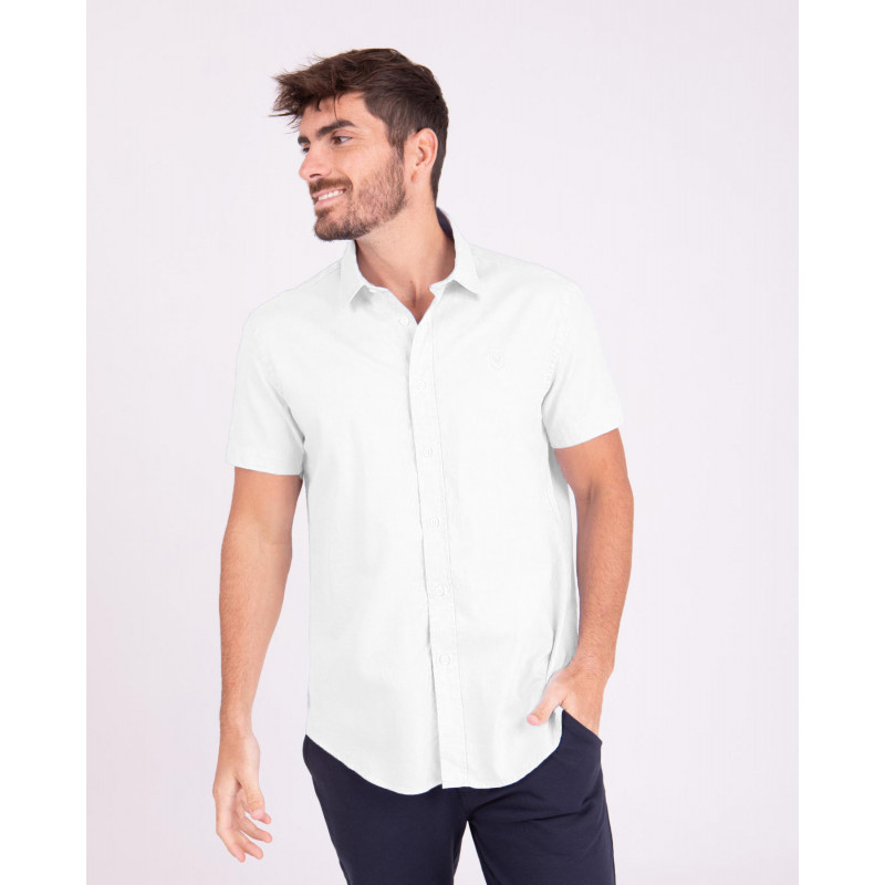 Chemise manches courtes unie avec écusson coq