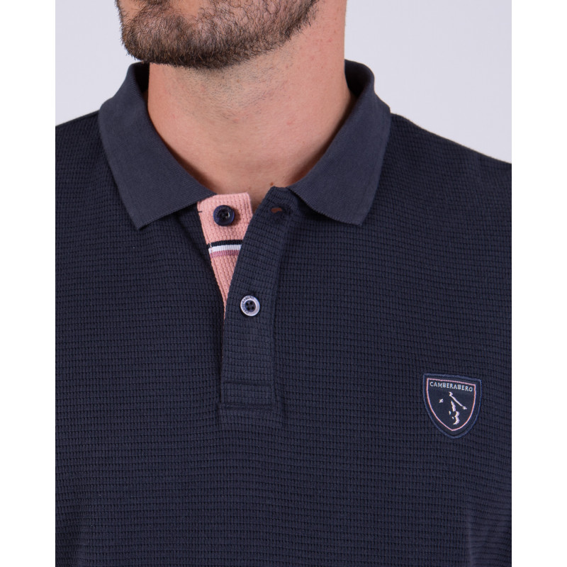 Polo manches courtes en maille fantaisie gaufrée