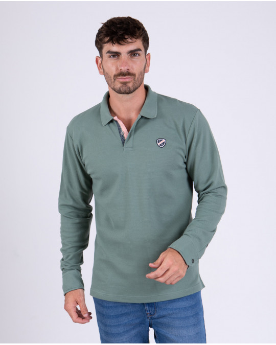 Polo manches longues en maille fantaisie