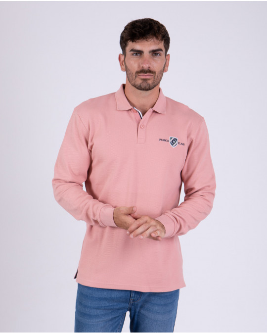 Polo manches longues en maille fantaisie