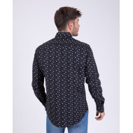 Chemise manches longues noir à fleurs