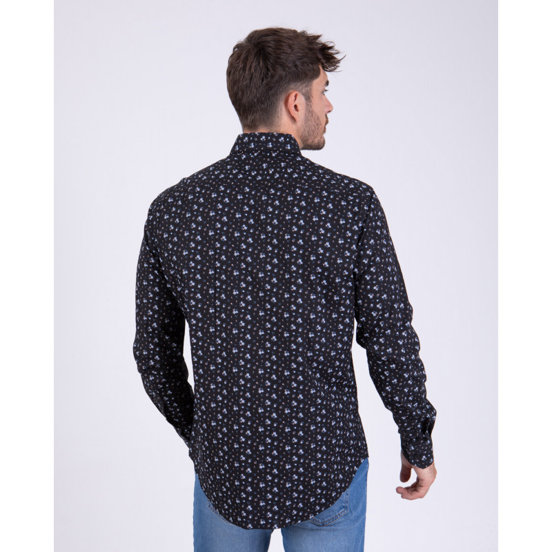 Chemise manches longues noir à fleurs