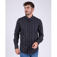 Chemise manches longues noir à fleurs