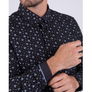 Chemise manches longues noir à fleurs