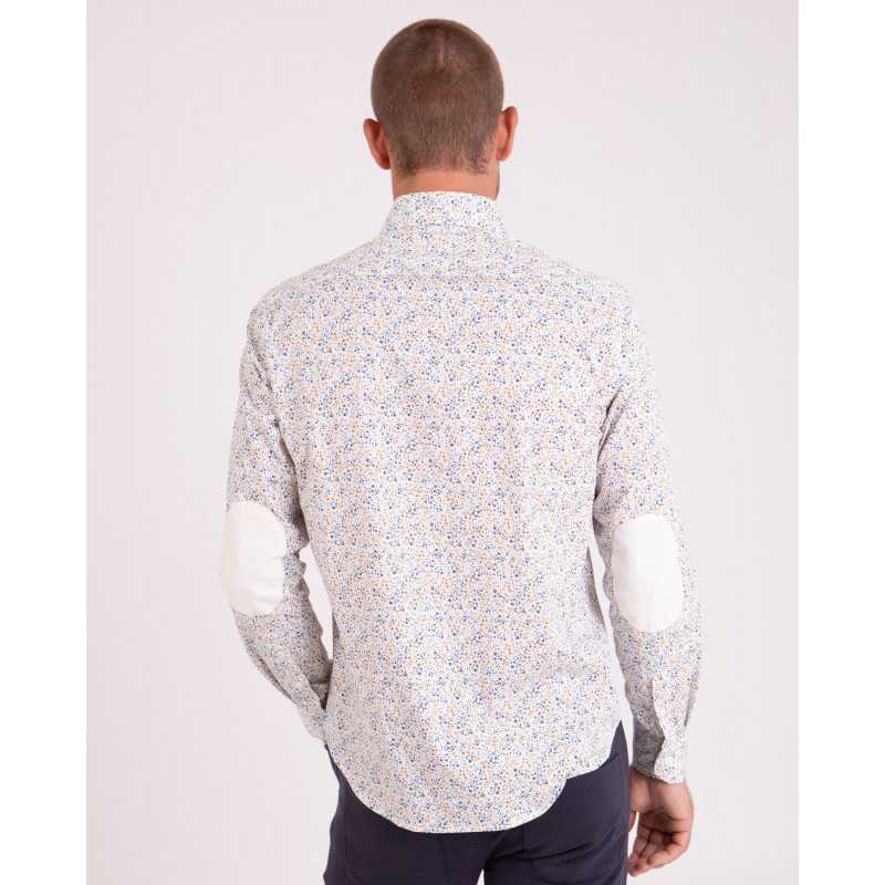 Chemise manches longues blanche à fleurs