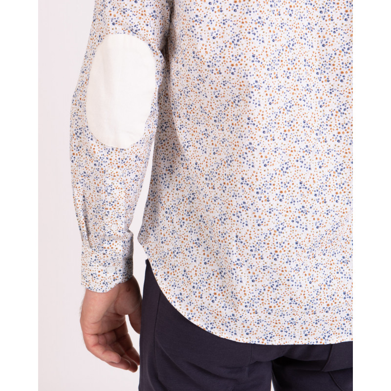 Chemise manches longues blanche à fleurs