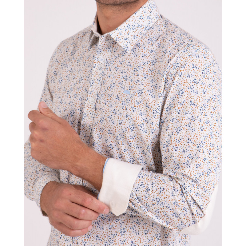 Chemise manches longues blanche à fleurs