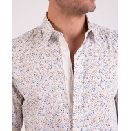 Chemise manches longues blanche à fleurs