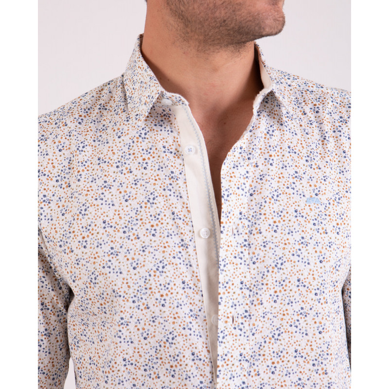 Chemise manches longues blanche à fleurs
