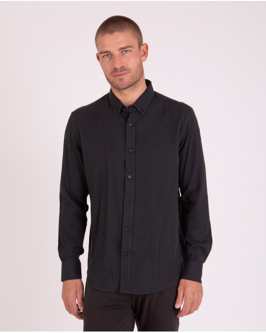 Chemise manches longues unie à détails fleuris
