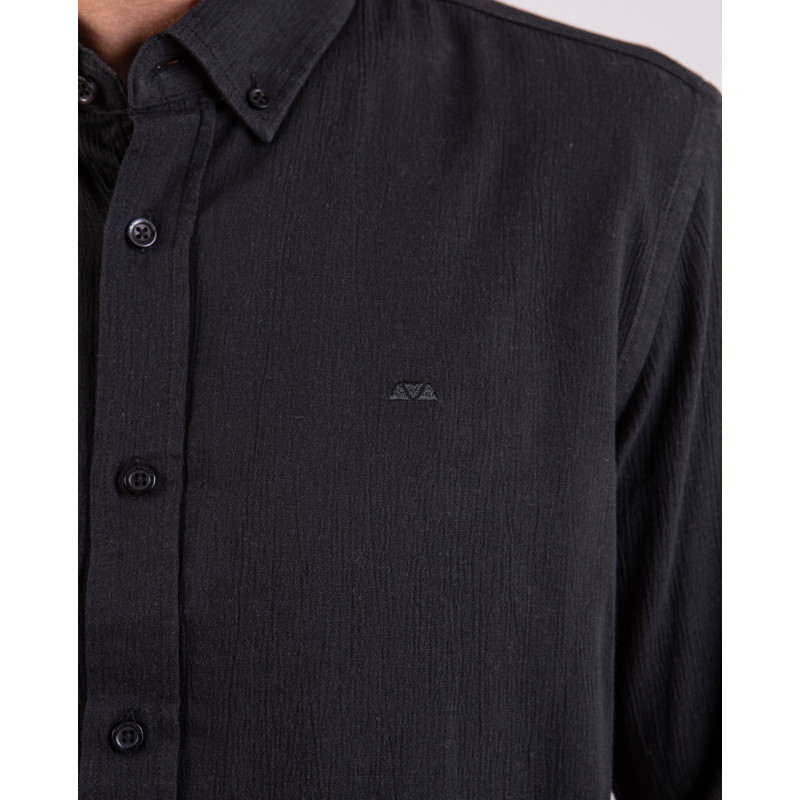 Chemise manches longues unie à détails fleuris