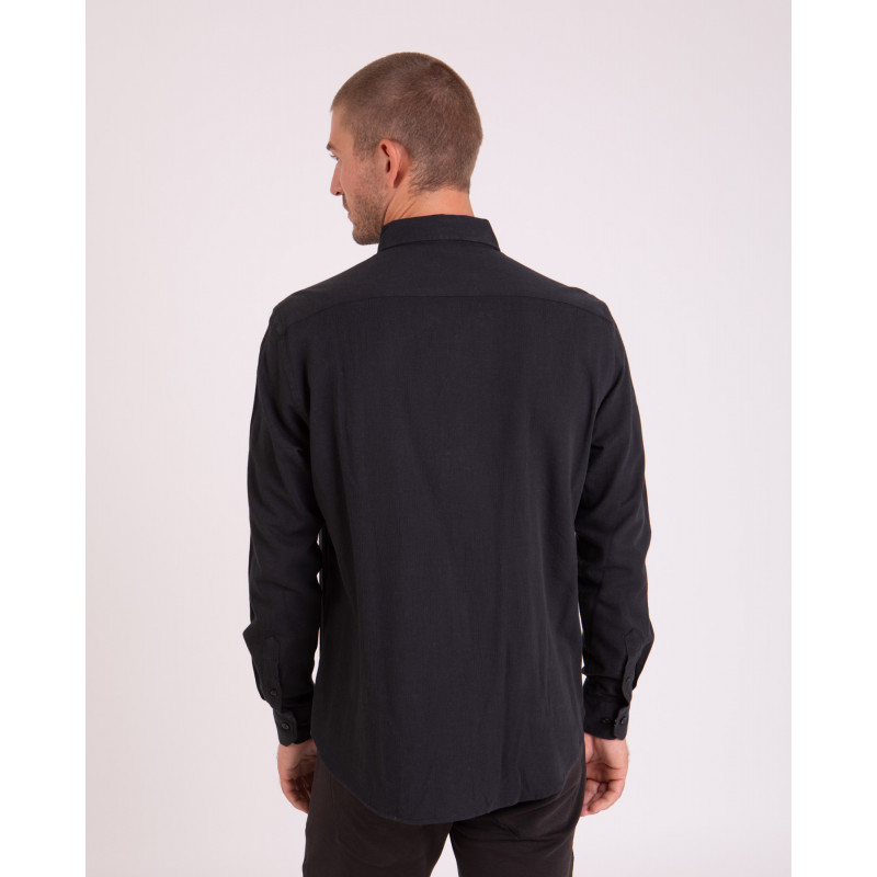 Chemise manches longues unie à détails fleuris