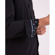 Chemise manches longues unie à détails fleuris