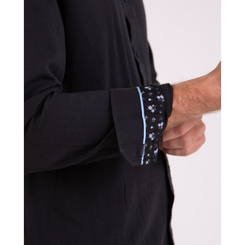 Chemise manches longues unie à détails fleuris