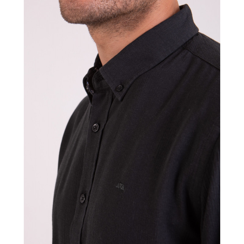 Chemise manches longues unie à détails fleuris