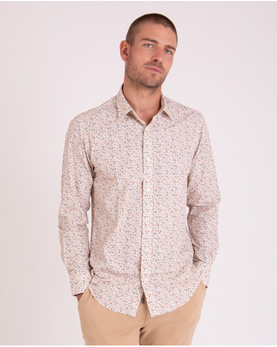 Chemise manches longues à fleurs beige