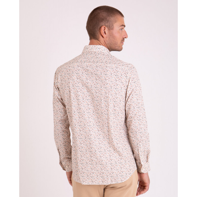 Chemise manches longues à fleurs beige