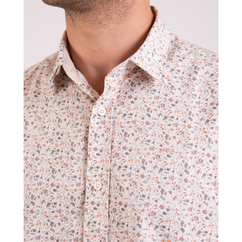 Chemise manches longues à fleurs beige