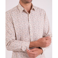 Chemise manches longues à fleurs beige