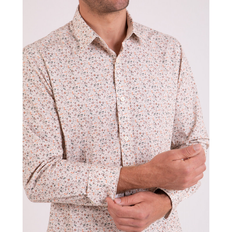 Chemise manches longues à fleurs beige