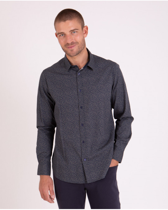 Chemise manches longues kaki à petites fleurs
